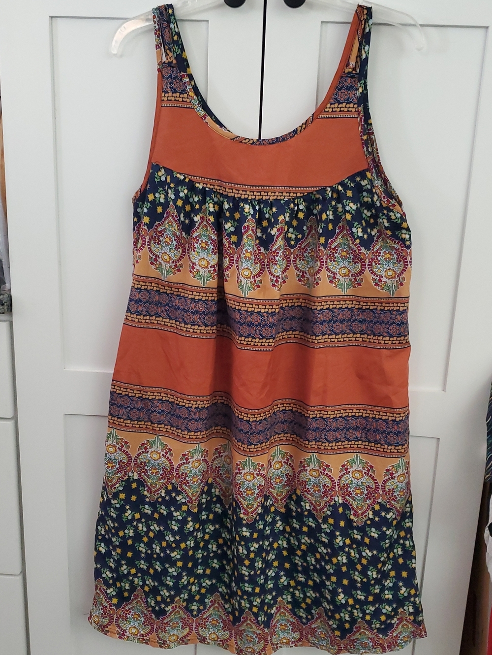 Women's Orange and Navy Patterned Sundress 65%cotton
